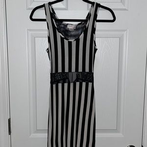 Poetry maxi black and white striped dress mesh tank